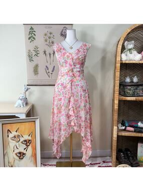 Y2k Floral Ruffle Asymmetric Dress Romantic Fairy Coquette Garden Party Femme 10